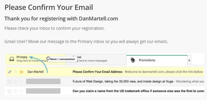 Move to primary inbox landing page example